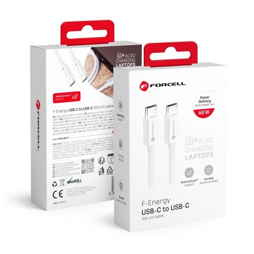 CABO FORCELL F-ENERGY C338 Tipo C para Tipo C PD QC4.0 3A 60W 1 m branco
