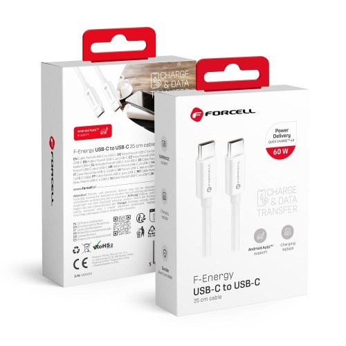CABO FORCELL F-ENERGY C338 Tipo C para Tipo C PD QC4.0 3A 60W 0,25 m branco