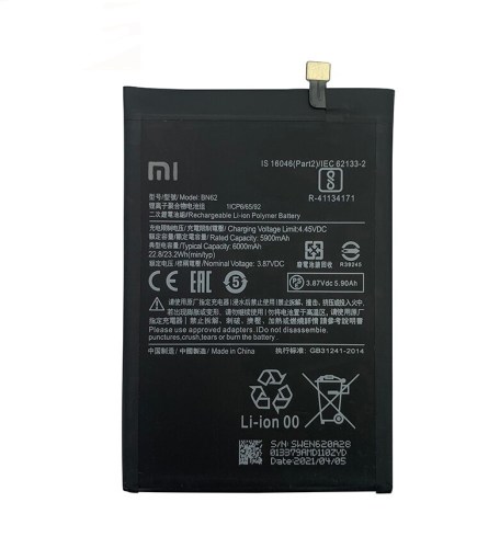 Bateria Xiaomi BN62 para Redmi 9T Note 9 4G e Pocophone M3 6000mAh