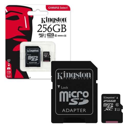 Cartão Kingston 256Gb Micro SD Canvas Select Plus 100R Card + SD Adapter SDCS/256GB